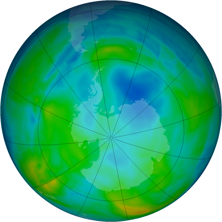 Antarctic ozone map for 25 May 2015